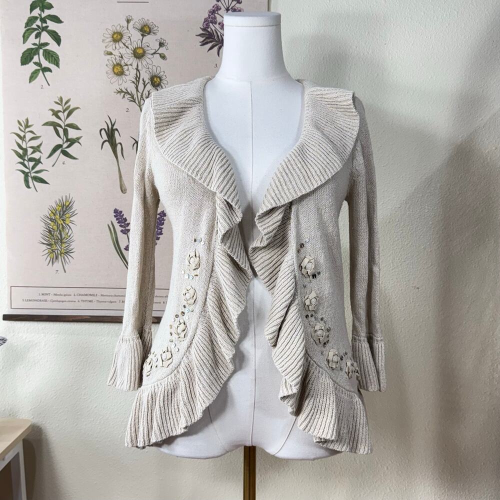 Y2k Embellished Ruffle Flare Sleeve Cardigan Fairy Cottage Forest Mori Kei M